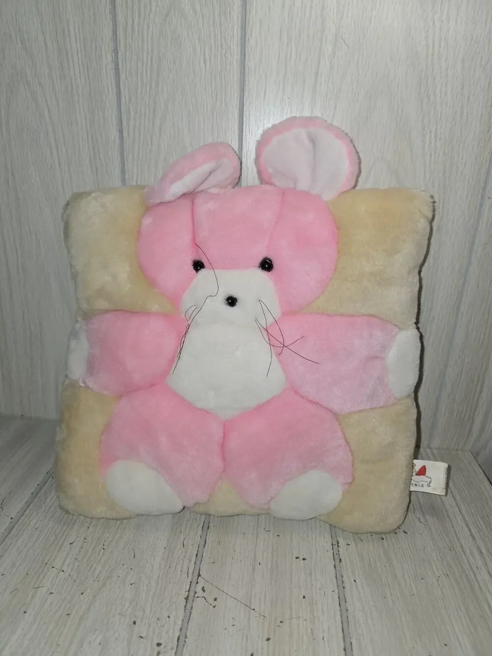 Vintage Plush Pink Mouse Square Pillow Quilted TWIE Kids Room Decor Fluffy Cute